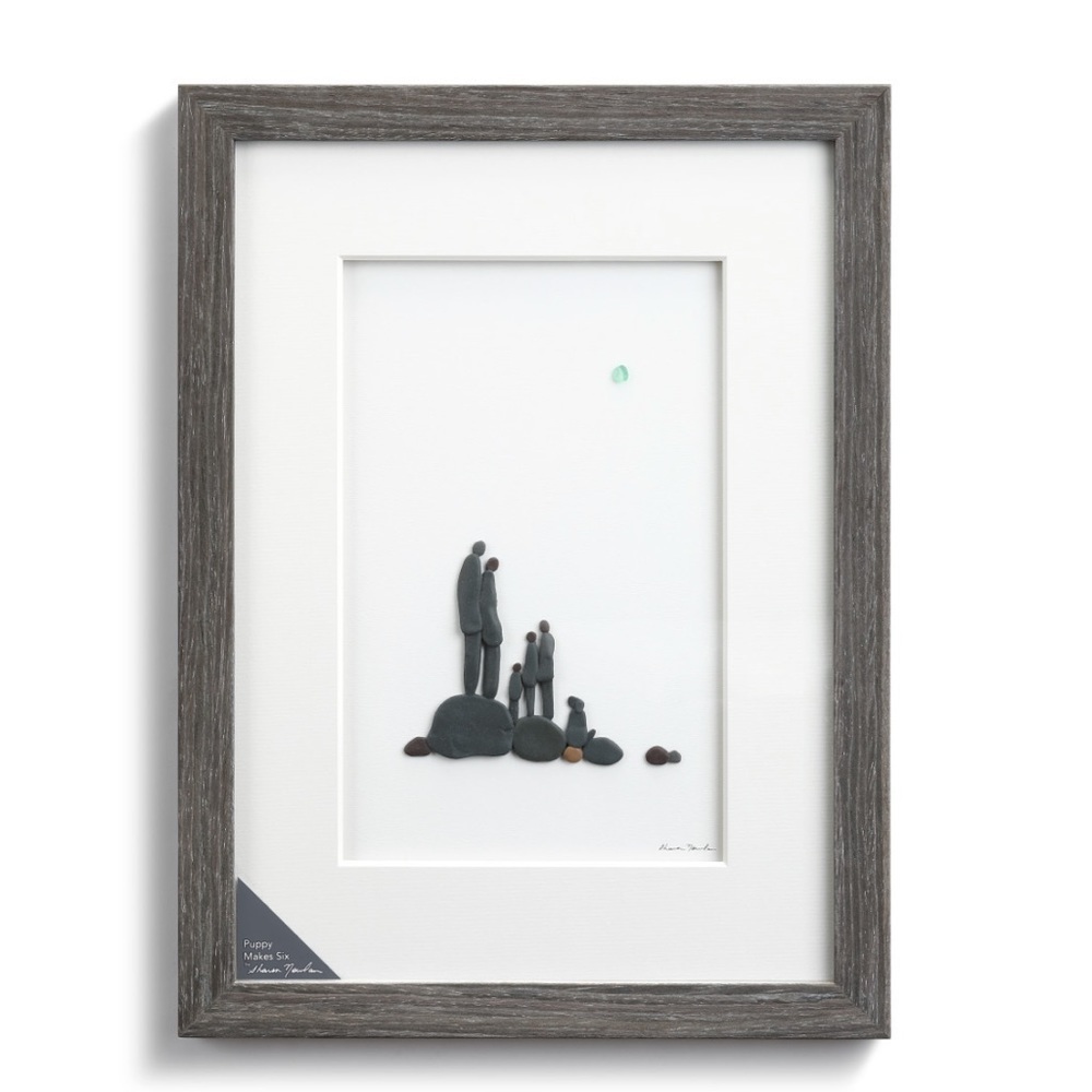 ✅Demdaco Presents Puppy Makes Six Wall Art Pebble Wood Frame by Sharon Nowlan